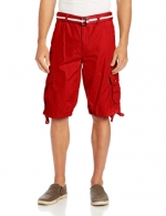 Southpole Men's Belted Ripstop Basic Cargo Short with Washing and 13.5 Inch Length All Season, Red, 29