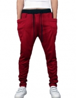 Mens Boys Casual Sports Dance Harem Sweat Pants Baggy Jogging Trousers (US Size :L(Tag size:XXL), wine red)