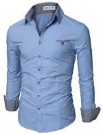 Doublju Luxury Button Down Dress Shrit for mens suit BLUE (US-XS)