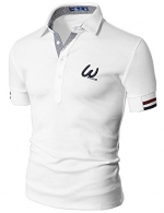 Doublju Mens Solid Polo Shirts with Small W Logo