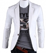 Mens One Button Casual Slim Fit Stylish Suit Blazer Jackets Coats (L (US S), White)