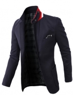 H2H Mens Fashion Slim Fit Blazer Jacket With Snap Collar NAVY US XL(Asia 2XL) (KMOBL01)