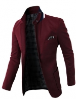 H2H Mens Fashion Slim Fit Blazer Jacket With Snap Collar WINE US Large/Asia 2XL (KMOBL01)
