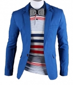 Mens One Button Casual Slim Fit Stylish Suit Blazer Jackets Coats (L (US S), Lake Blue)