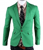 Mens One Button Casual Slim Fit Stylish Suit Blazer Jackets Coats (L (US S), Green)