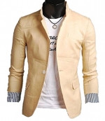 Men's Slim Fit Stylish Casual One Button Suit Coat Jacket Blazers (L, Kahki)