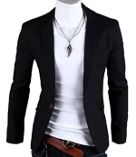 Mens One Button Casual Slim Fit Stylish Suit Blazer Jackets Coats (L (US S), Black)