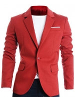 FLATSEVEN Mens Slim Fit Casual Premium Blazer Jacket Red, L (Chest 42)