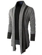 H2H MENS CASUAL KNIT CARDIGAN WITH DOUBLE SHAWL COLLAR GRAY US 2XL/Asia 3XL (KMOCAL011_KMOCAL012)