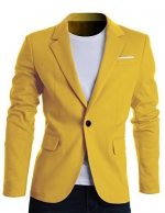 FLATSEVEN Mens Slim Fit Casual Premium Blazer Jacket Yellow, L (Chest 42)