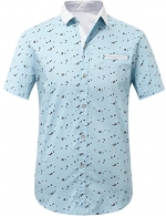 SSLR Men's Printing Pattern Casual Short Sleeve Shirt (Small, Sky Blue)