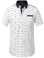 SSLR Men's Printing Pattern Casual Short Sleeve Shirt (Small, White)