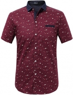 SSLR Men's Printing Pattern Casual Short Sleeve Shirt (Small, Red)
