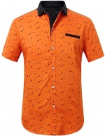 SSLR Men's Printing Pattern Casual Short Sleeve Shirt (Small, Orange)