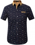SSLR Men's Printing Pattern Casual Short Sleeve Shirt (Small, Blue)
