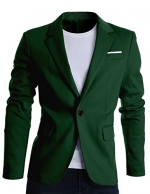 FLATSEVEN Mens Slim Fit Casual Premium Blazer Jacket Green, L (Chest 42)