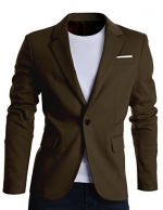 FLATSEVEN Mens Slim Fit Casual Premium Blazer Jacket Brown, L (Chest 42)
