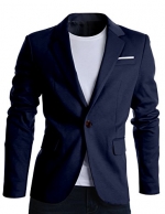 FLATSEVEN Mens Slim Fit Casual Premium Blazer Jacket Navy, L (Chest 42)