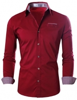Tom's Ware Mens Premium Stylish Slim Fit Long Sleeve Contrast Shirts TWNMS315S-WINE-M (US S)