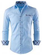 Tom's Ware Mens Premium Casual Inner Layered Dress Shirt TWNMS310S-1-SKYBLUE-S