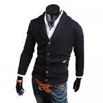 SPRINGWIND Men'S Slim Fit V-Neck Knitted Cardigan Pullover Jumper Sweater Navy L
