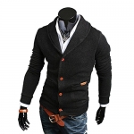 SPRINGWIND Men'S Slim Fit V-Neck Knitted Cardigan Pullover Jumper Sweater Black L