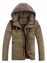 Top-EC Mens Thicken Down Winter Coats Trench Jacket Hooded Khaki X-Small