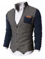 H2H Mens Herringbone Cardigan Sweater Of Knitted Sleeves NAVY US L/Asia XL (KMOSWL015)