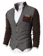 H2H Mens Herringbone Cardigan Sweater Of Knitted Sleeves BROWN US L/Asia XL (KMOSWL015)
