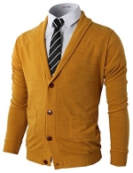 H2H Mens Basic Shawl Collar Knitted Cardigan Sweaters with Ribbing Edge MUSTARD US 3XL/Asia 4XL (CMOCAL07)