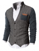H2H Mens Herringbone Cardigan Sweater Of Knitted Sleeves GRAY US L/Asia XL (KMOSWL015)