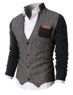 H2H Mens Herringbone Cardigan Sweater Of Knitted Sleeves CHARCOAL US L/Asia XL (KMOSWL015)