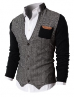 H2H Mens Herringbone Cardigan Sweater Of Knitted Sleeves BLACK US M/Asia L (KMOSWL015)