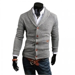 SPRINGWIND Men'S Slim Fit V-Neck Knitted Cardigan Pullover Jumper Sweater Light Grey L