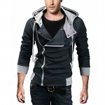 DJT Men's Oblique Zipper Hoodie Casual Top Coat Slim Fit Jacket Grey S