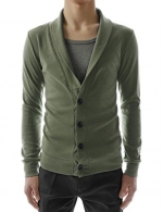 (GD132) Slim Fit Collar Point Button Cardigan KHAKI Large(US Medium)