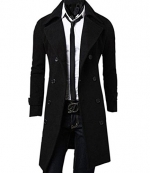 Benibos Men's Trench Coat Winter Long Jacket Double Breasted Overcoat (US:S / Tag L, Black)
