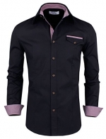 Tom's Ware Mens Premium Casual Inner Contrast Dress Shirt TWNMS310S-1-312N-BLACK-US XXL