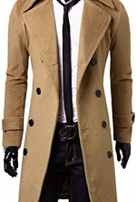Uget Men's Trench Coat Winter Long Jacket Double Breasted Overcoat Camel XXL