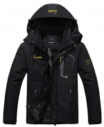 WantDo Men's Waterproof Mountain Jacket Fleece Windproof Ski Jacket(Black,US 2XL)