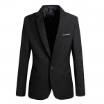 VOBAGA Men's Slim Fit Stylish Casual One Button Suit Coat Jacket Business Blazers Black XL