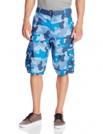 Southpole Men's Belted Ripstop Camo Cargo Shorts with Washing and 13.5 Inch Length All Season, Blue, 30