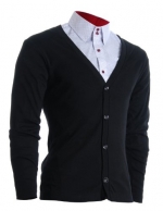 FLATSEVEN Mens Slim Fit Stylish Button up Cardigan (C100) Black, L