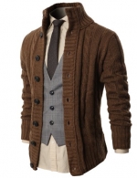 H2H Mens High Neck Twisted Knit Cardigan Sweater With Button Details BEIGE US 2XL/Asia 3XL (KMOCAL020)