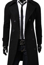 Uget Men's Trench Coat Winter Long Jacket Double Breasted Overcoat Black XXL