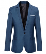 Mens Slim Fit Casual One Button Blazer Jacket (S, Blue)