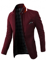 H2H Mens Fashion Slim Fit Blazer Jacket with Snap Collar WINE US 2XL/Asia 4XL (KMOBL01)