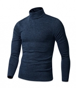 Men's Premium Basic Plain Polar Turtleneck Sweater Jumper Knit Pullover (Small, Blue)