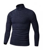 Men's Premium Basic Plain Polar Turtleneck Sweater Jumper Knit Pullover (Small, Navy blue)