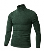 Men's Premium Basic Plain Polar Turtleneck Sweater Jumper Knit Pullover (Small, Khaki)